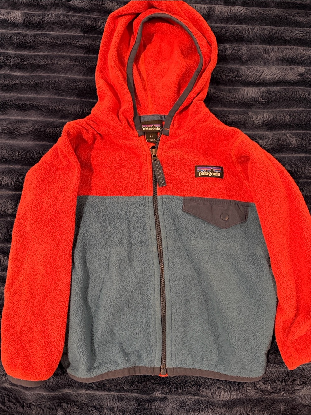 Patagonia Toddler 2T Hooded Full Zip Fleece Jacket Red Blue